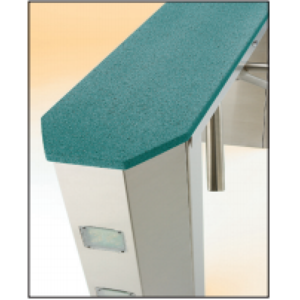 PassThru Waist High Turnstile - Trapezoid Ends Solid Surface Top with Coin Insert - PT-Z-CI